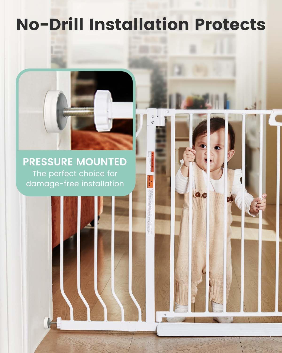 Mom's Choice GROWNSY Baby Gate, 29.5"-53" Auto-Close Dog Gate for Stairs & Doorways, Pressure-Mounted Easy Install Baby Gate - No Drill, Anti-Trip, Walk Through, Safe & Durable