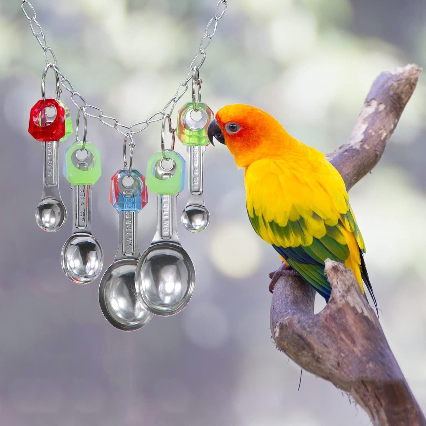 Litewoo Bird Stainless Steel Bell Toys, Safe and Stable Hanging Spoons Pipe Chew Bite Toy（E）