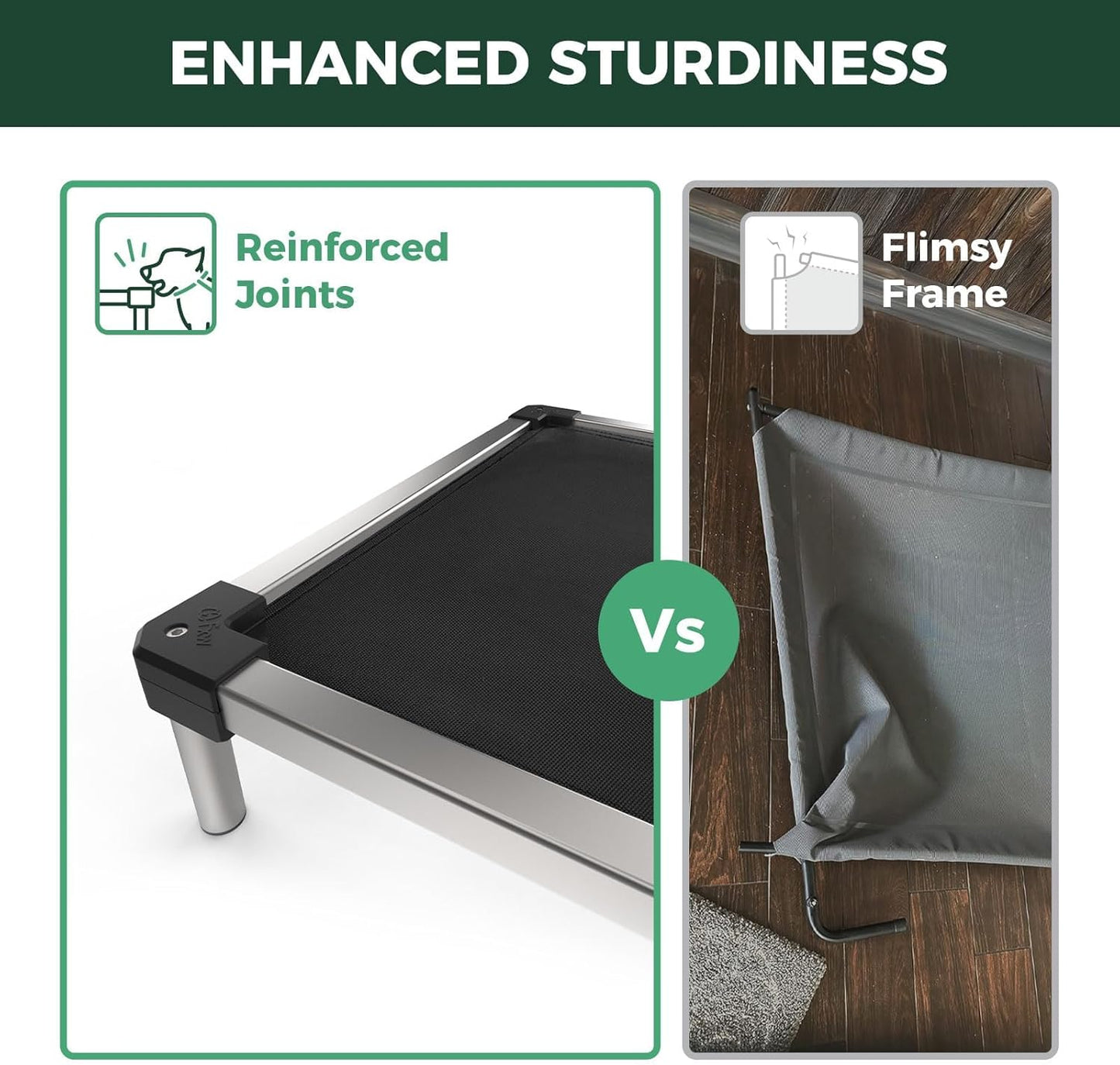 FXW TitanNest Chew-Proof Elevated Dog Bed, Raised Cot for Indoor/Outdoor/Camping Use, Durable & Waterproof Cooling Pet Bed for Large Dogs, 47.0" L x 29.0" W x 7.3" H, Black