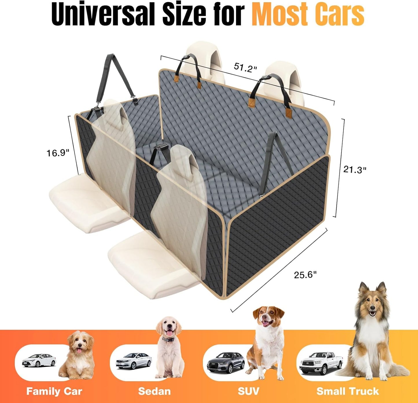 Dog Car Seat Cover for Back Seat, Larger Dog Car Bed Cover with Strong Bottom, Car Back Seat Extender Hammock for Car SUV Truck Grey