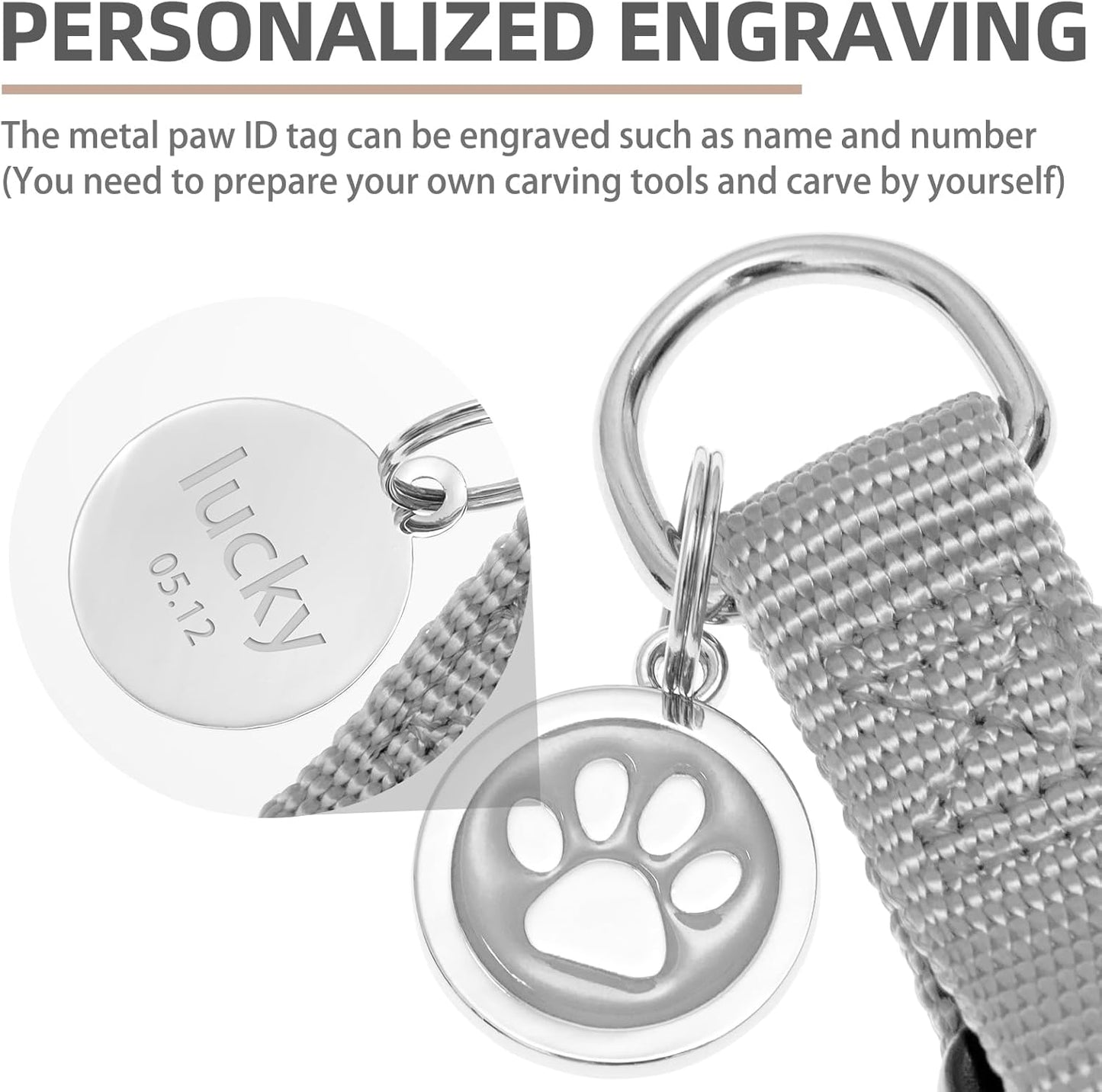 PUPTECK No Pull Dog Harness Soft Adjustable Basic Nylon Step in Puppy Vest Outdoor Walking with ID Tag, Grey, L