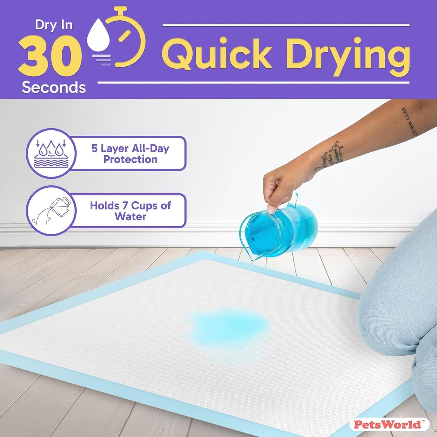 PETSWORLD Giant Dog Potty Pads, Odor-Eliminating, 36" x 36", Ultra Absorbent 5-Layer Leak-Proof Training Pads for Dogs & Cats (36x36, 2400 Count)