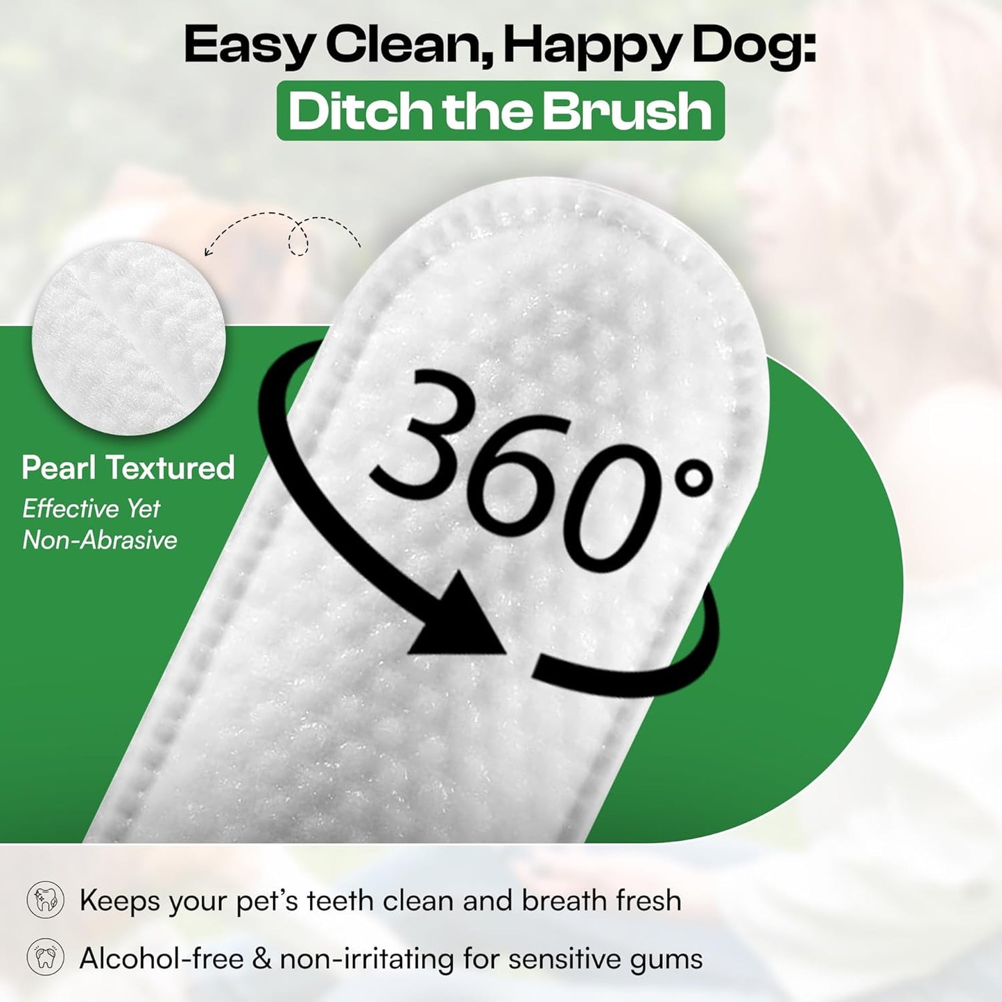 Dog Teeth Cleaning Wipes, Fights Plaque, Freshens Breath & Promotes Gum Health, No-Rinse Finger Toothbrush, Gentle & Naturally Safe, Completes Your Dog Tooth Brushing Kit, 50 Count