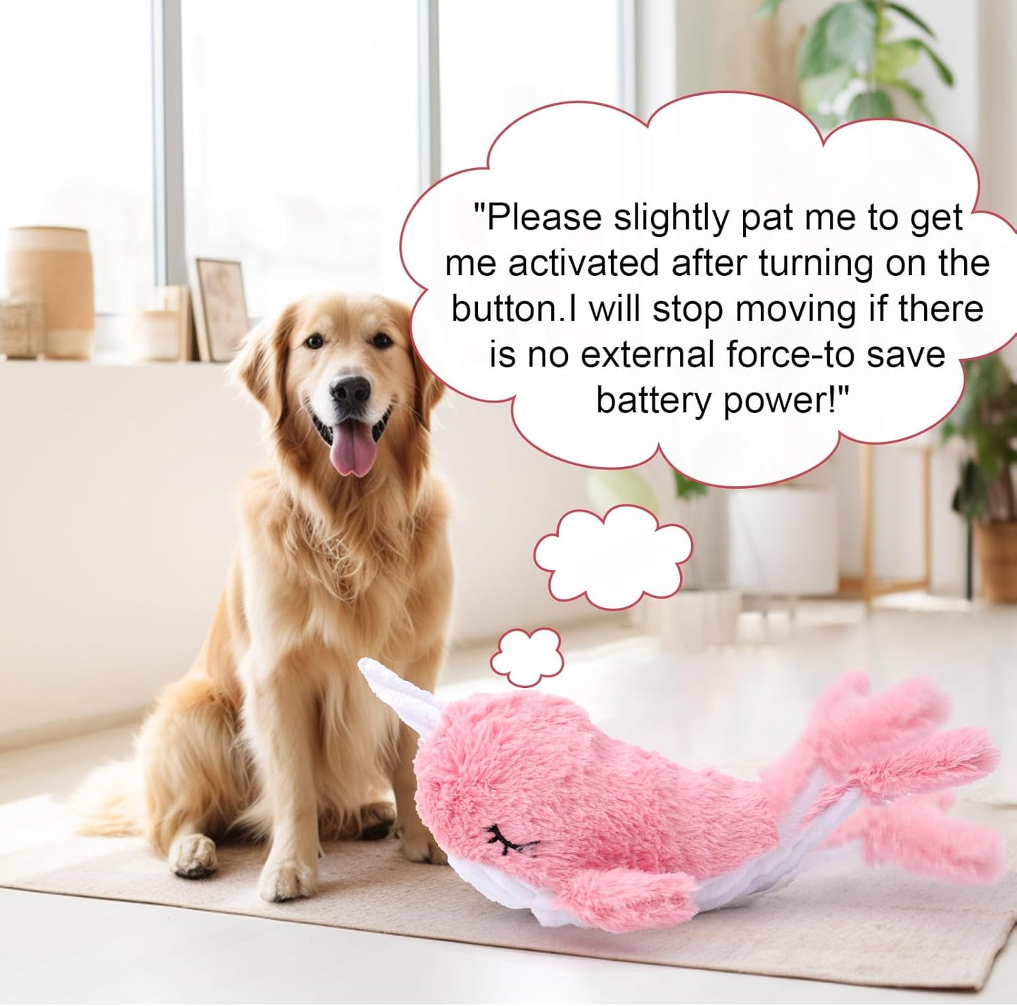 Mity rain 2 in 1 Interactive Dog Toys, Fish Dog Toy to Keep Them Busy, Plush Squeaky Dog Toys, Rechargeable Wiggly Pink Pet Toys for Small Medium Large Dogs, Moving Dog Toys for Indoor&Outdoor