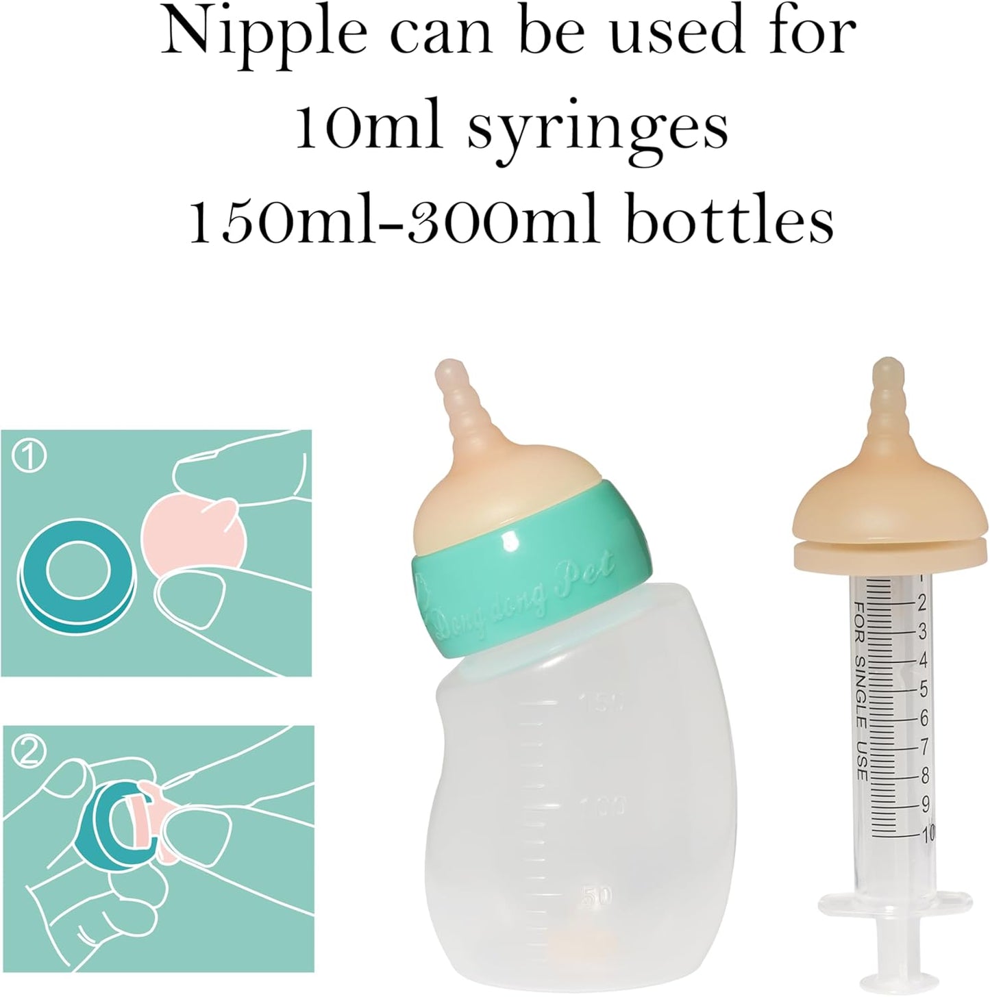 Silicone Feeding Nipple and Syringes for All Breed of Puppies and Other Animals Dongdong pet (4 Size Nipple+6 Syringes)