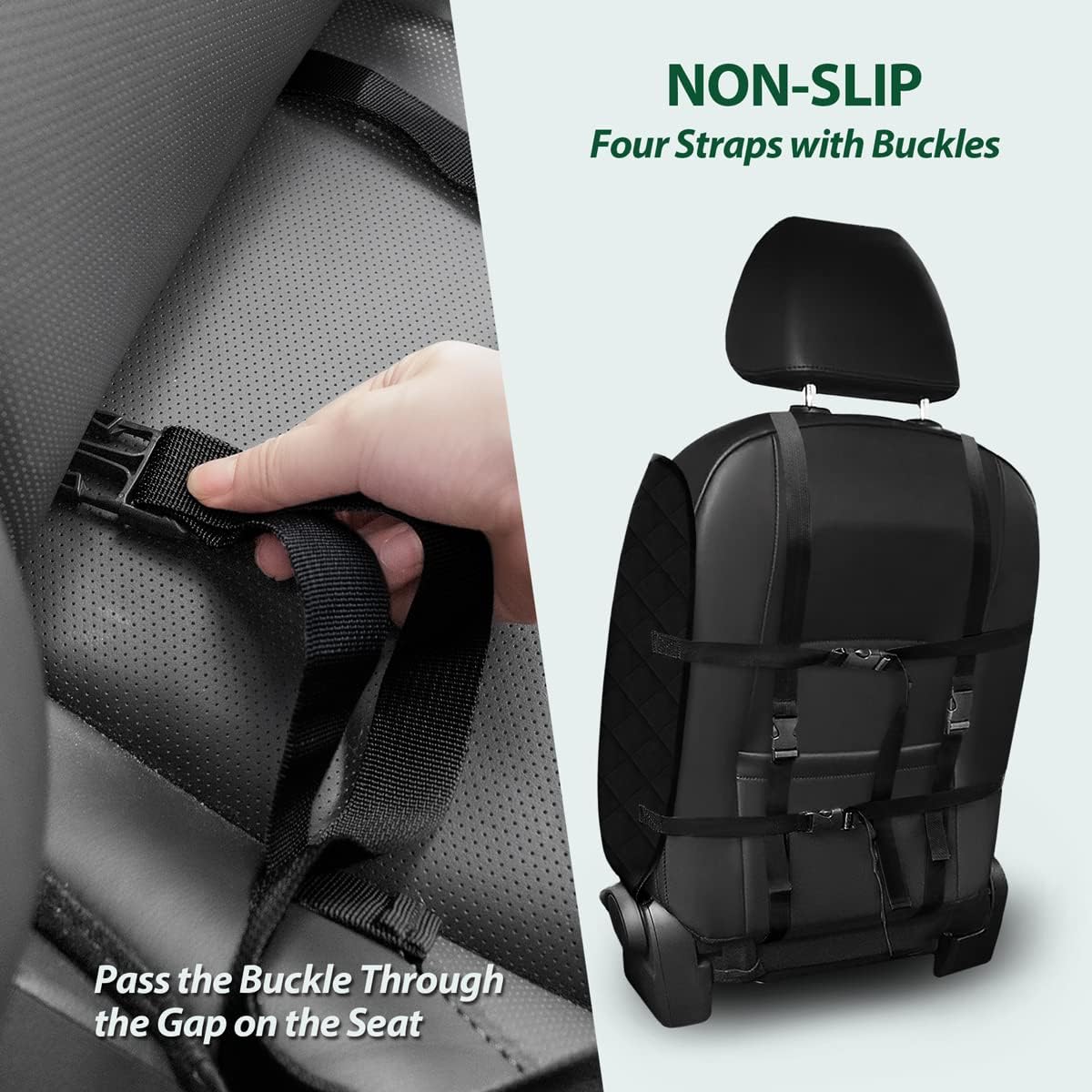 Dog Car Front Seat Cover with Side Flaps & Buckle Straps for Pet, 100% Waterproof 600D Oxford Single Seat Protector Heavy Duty Quilted Scratch Proof, Universal Size for SUV Truck, Black