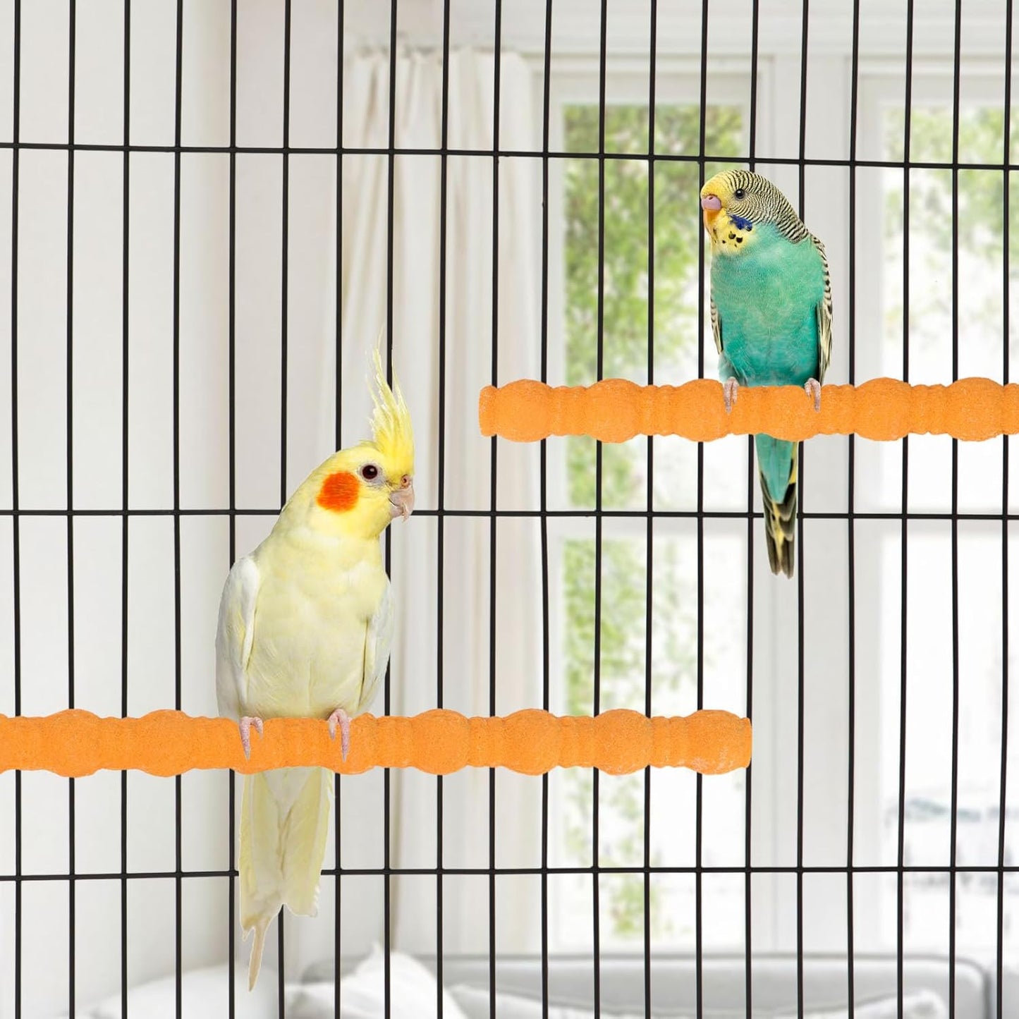 Hypeety 2PCS Wood Perch Stand Paw Grinding Stick Toy Pet Bird Cage Stand Platform for Bird Parrot Budgies Parakeet Cockatiels Cage Accessories (7in/10in) (Orange)