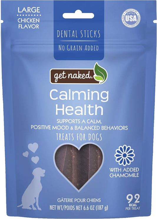 Get Naked Calming Dental Sticks for Dogs – Grain-Free Chicken Flavor, Anxiety Relief with Chamomile, Passion Flower, No CBD, Tartar Control, Gluten-Free – Large Sticks 6.6 oz Bag