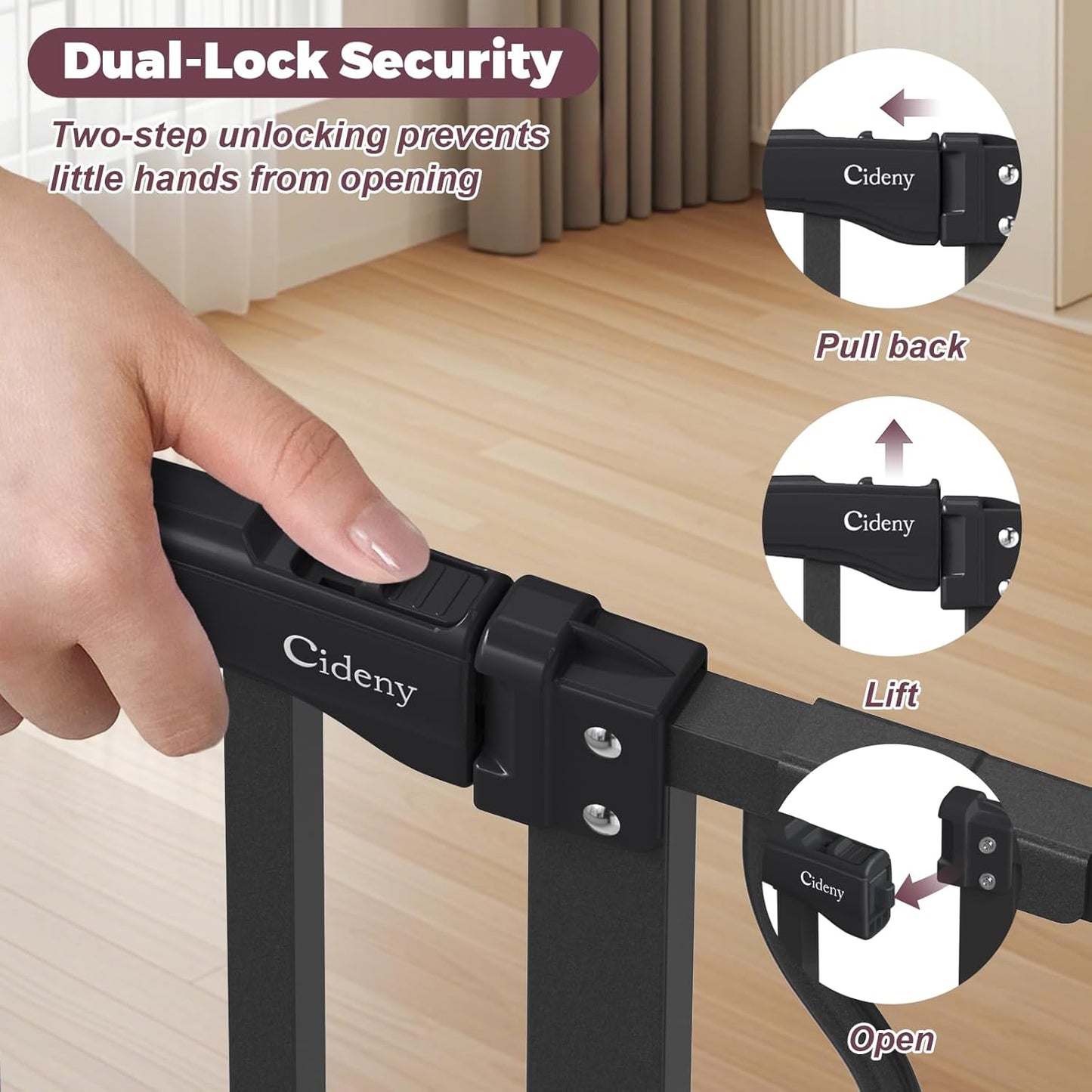 29"-45" Baby Gate for Stairs, Auto Close Stroller Friendly Dog Gate Indoor for Doorways, Pressure Mounted Baby Gate, Easy Walk Through Gate for Children & Pets, Black