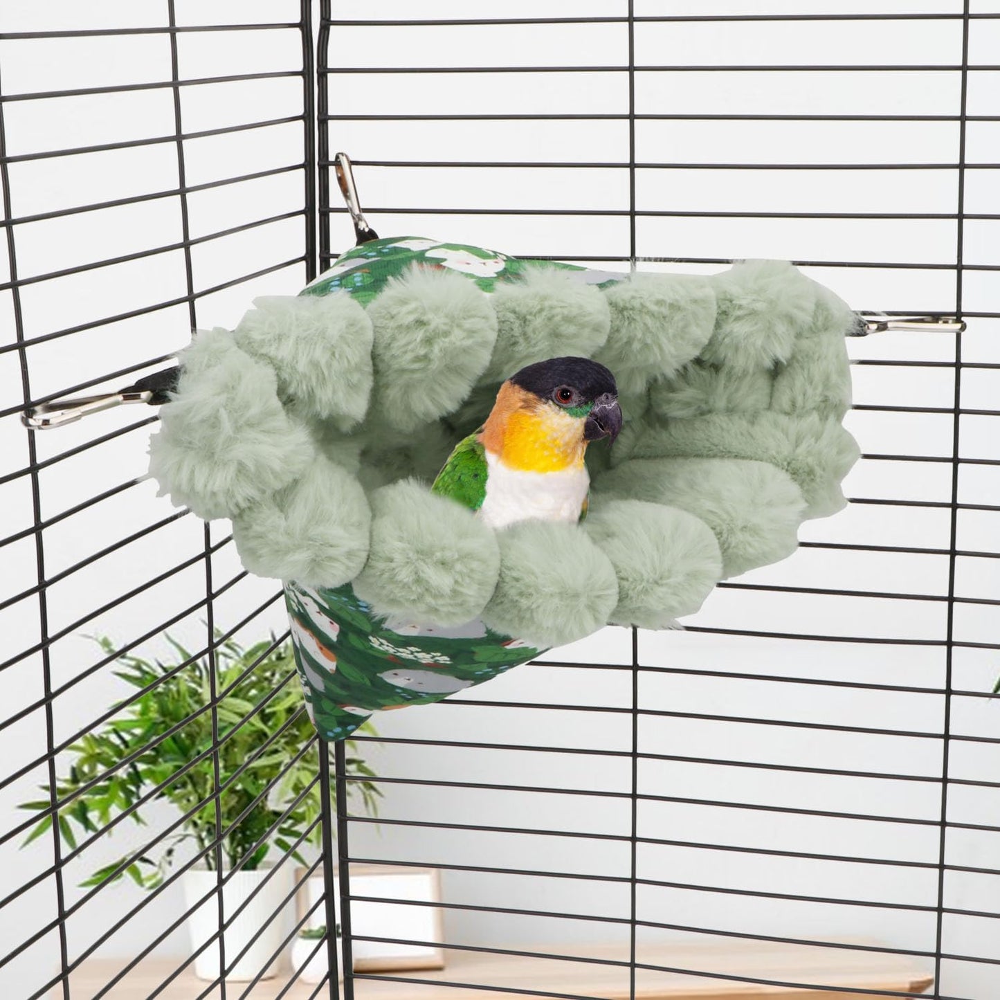 Wontee Bird Nest House Winter Warm Hanging Hammock Bird Bed Snuggle Hut for Parakeets Budgies Caique Conures Cockatiels (Medium, Green)