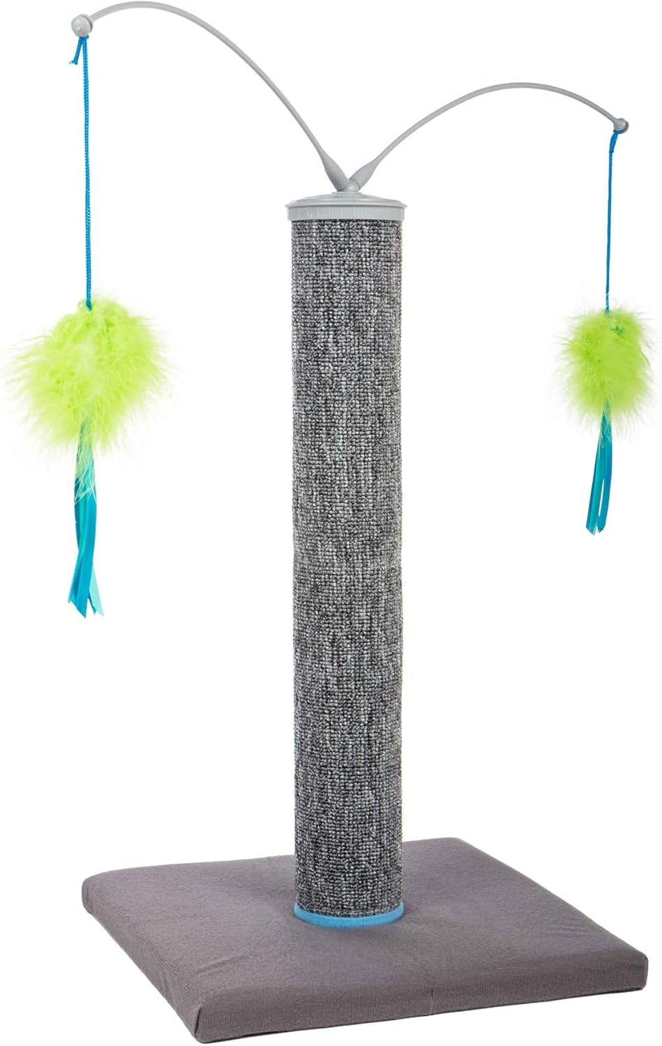 SmartyKat Scratch 'N Spin Carpet Cat Scratching Post with 2 Spinning Wand Toys, Plus 2 Replacement Wands - Gray & Blue
