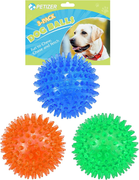 Petizer 3 Pack 2.5" Squeaky Toy Balls, Floating Pool Balls, Spiky Water Toys, Durable Interactive Fetch Toys for Puppy, Chew Toys for Teething (Small Dog)
