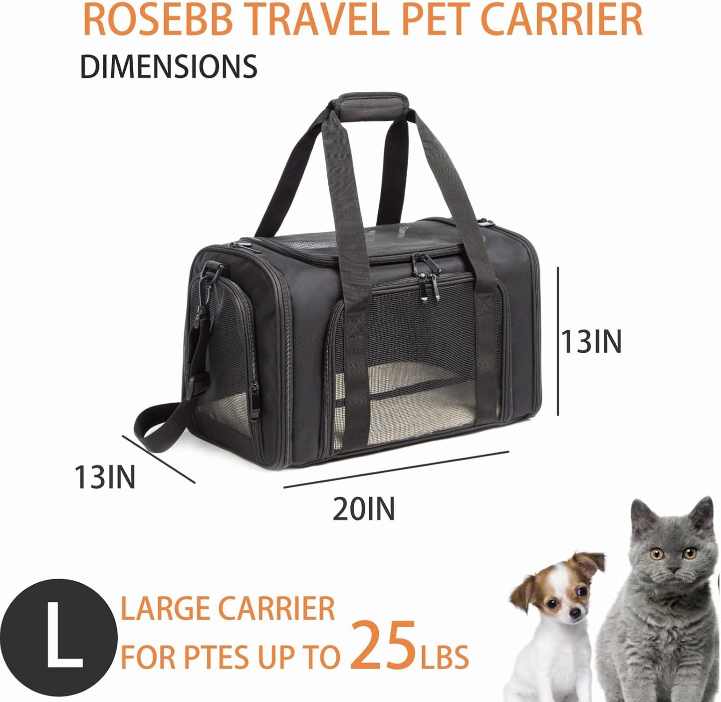 Cat Carrier Dog Carrier Pet Carrier Cat Bags for Small Medium Cats Dogs Puppies of 15 Lbs,of Airline Approved Small Dog Bag Soft Sided,Collapsible Travel Puppy Carrier(Large, Black)