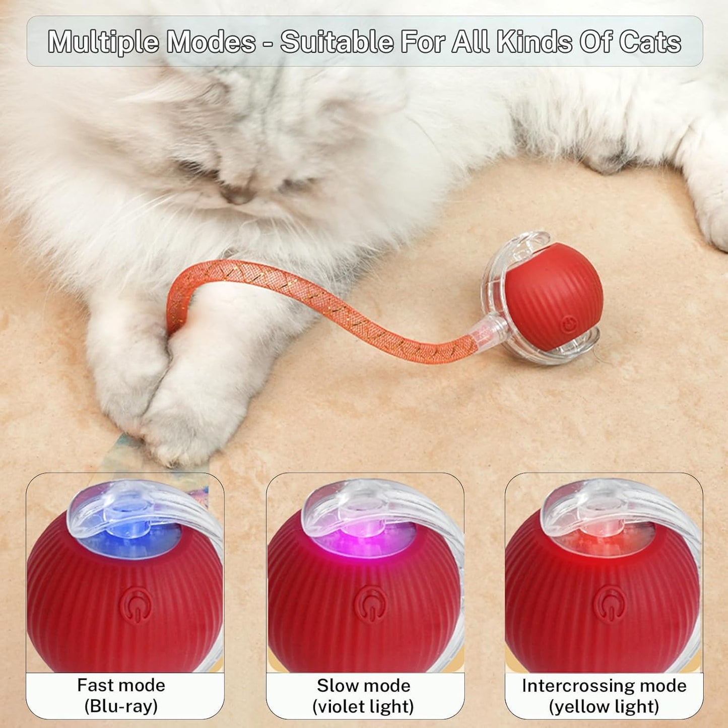New Upgraded Cat Ball Toy - Speedy Tail 2.0 Cat Toy, Interactive Cat Toy Ball, Stimulating Toys and Juguetes para Gatos, Cat Toys for Bored Indoor（Sound Switchable） (Blue)
