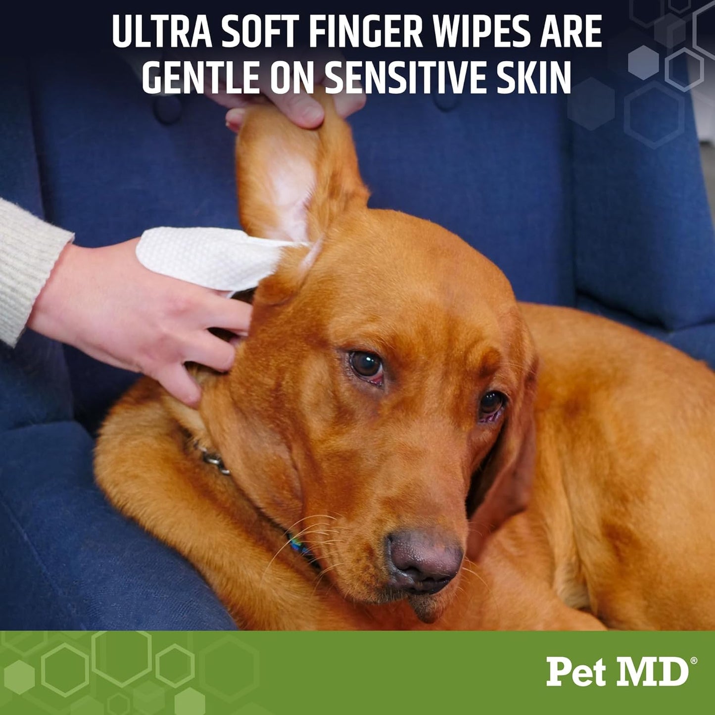 Pet MD Ear Finger Wipes for Dogs - Extra-Coverage and Large Design - with Eucalyptus and Aloe Vera for Dogs - Pet Ear Cleaning Finger Wipes & Puppy Ear Cleaner - 50ct