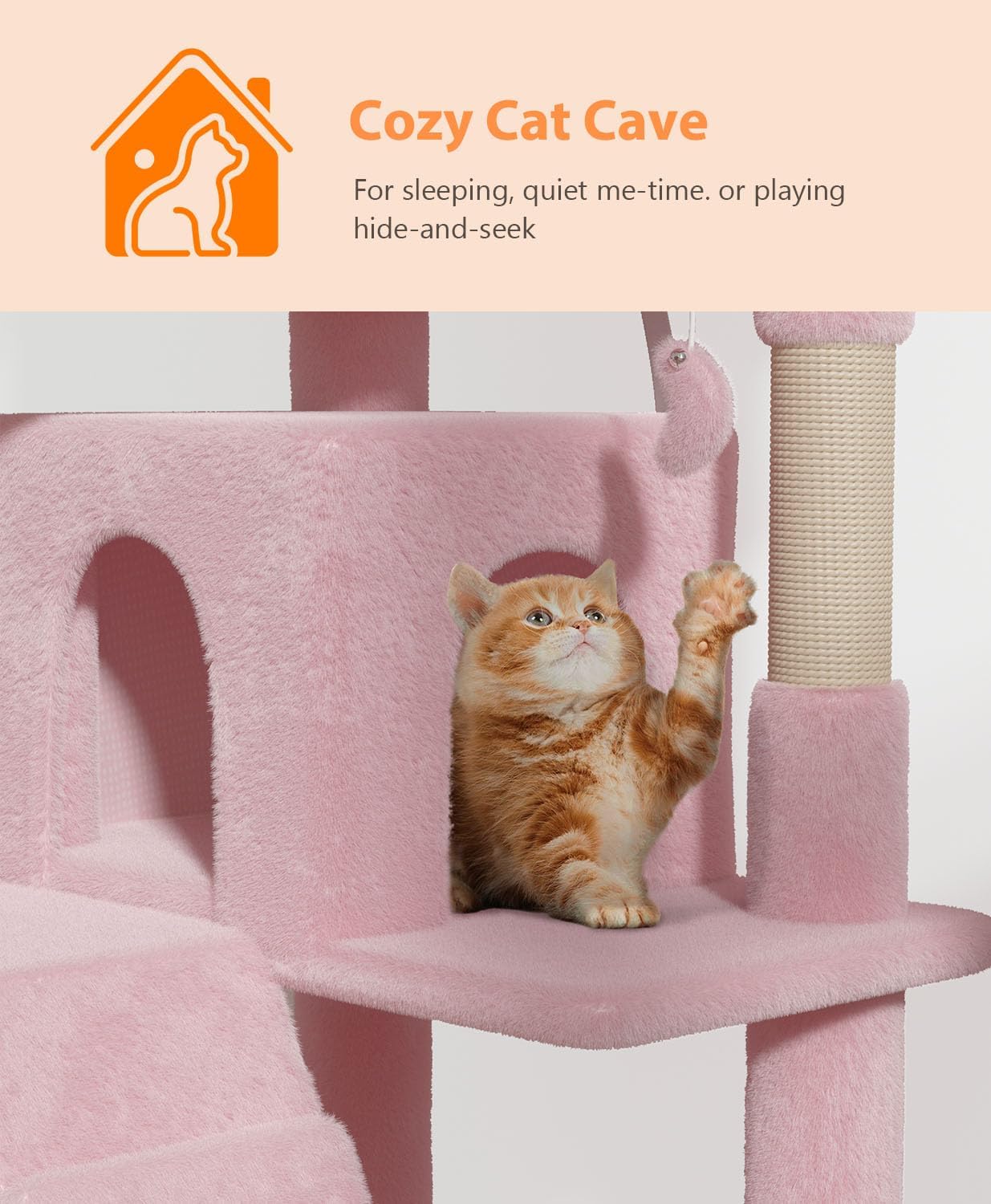 60'' Cat Tree Tower for Indoor Cats Large Adult,Cute/Tall Modern Cat Tree for Big Cats 20 lbs, Plush Multi-Level Cat Condo with Scratching Posts,Dangling for Fun Play (Soft Pink, 60 inch)