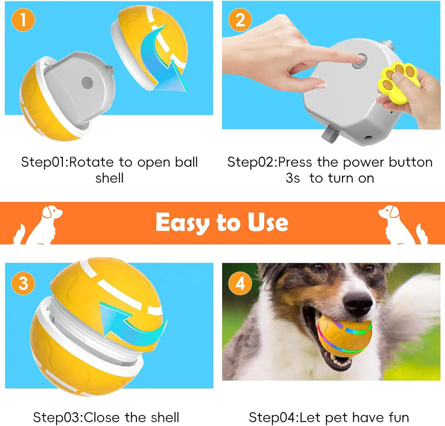 Smart Interactive Dog Ball, Interactive Dog Toys with Remote Control, Automatic Moving Pet Ball for Medium and Large Dogs, TPU Material, Rechargeable Vibrating Bouncing Pet Toy