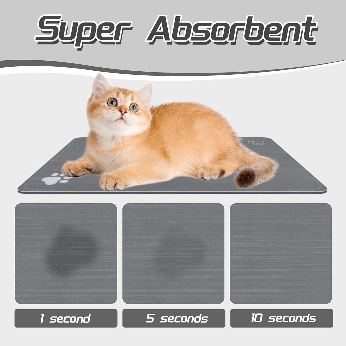 Le courant Cat & Dog Feeding Mat for Bowl-Pet Eating mat,Absorbent Non-Slip,Quick Dry Dog Water Bowl Dispenser Mat,Backing Pet Placemat for Messy Drinkers,Grey.Dog Paw-11.8x19.7 in