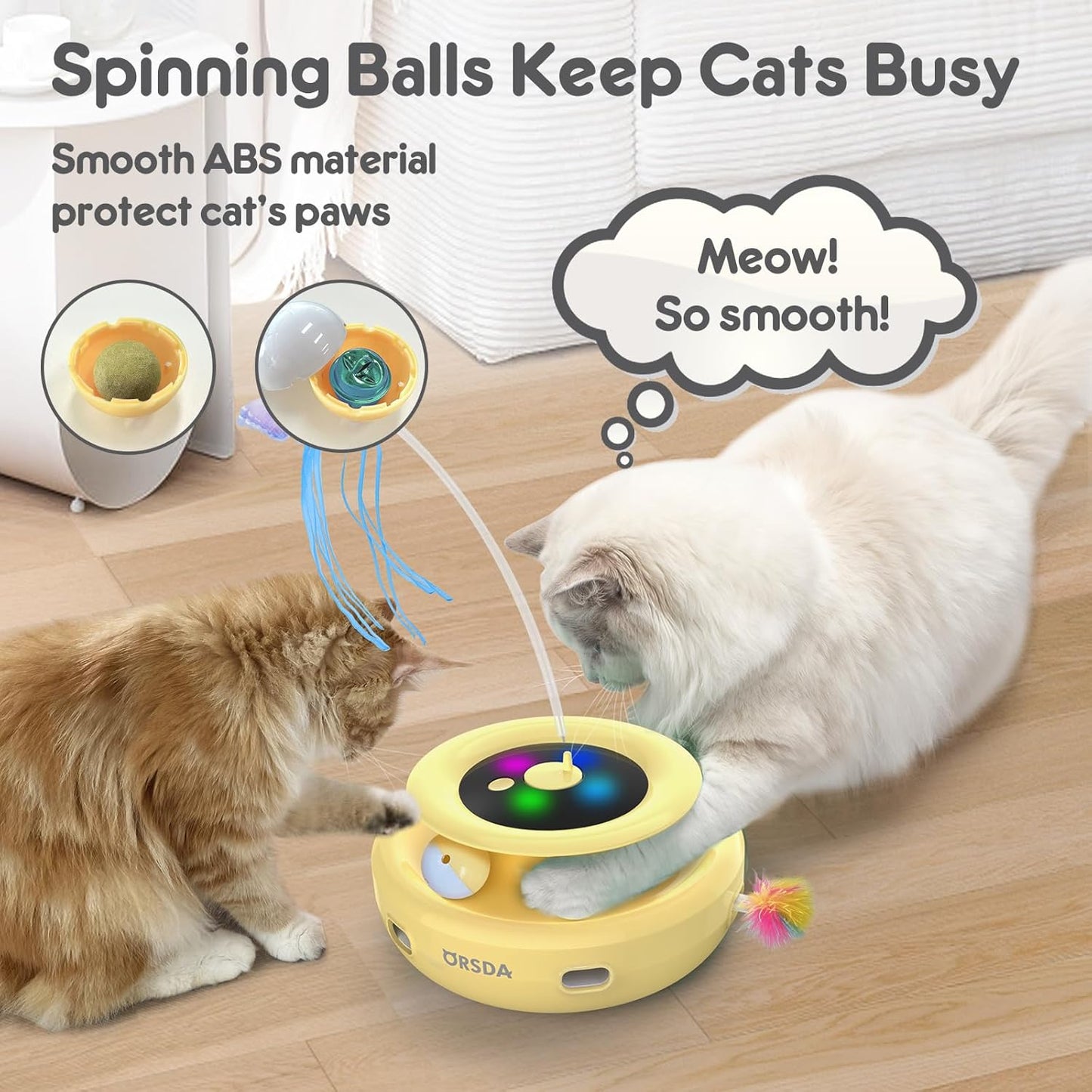 ORSDA Cat Toy, 3-in-1 Automatic Interactive Electronic Moving Ambush Feather, Fluttering Butterfly, Track Balls, USB Rechargeable Powered Smart Indoor Exercise Kicker