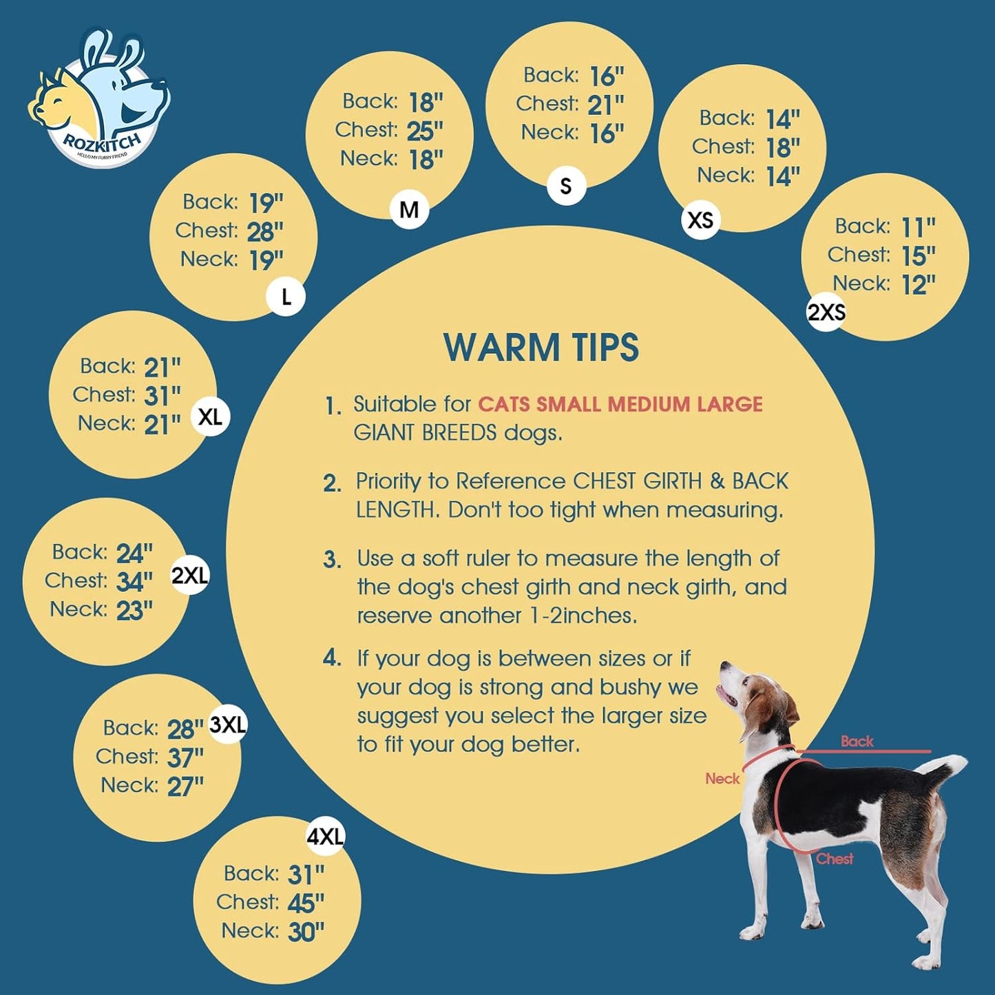 ROZKITCH Dog Pjs Large Breed, Pet Windproof Warm Cold Weather Jacket Vest Cozy Jumpsuit Apparel Outfit Clothes for Small Medium Large Dog Walking Sleep XL