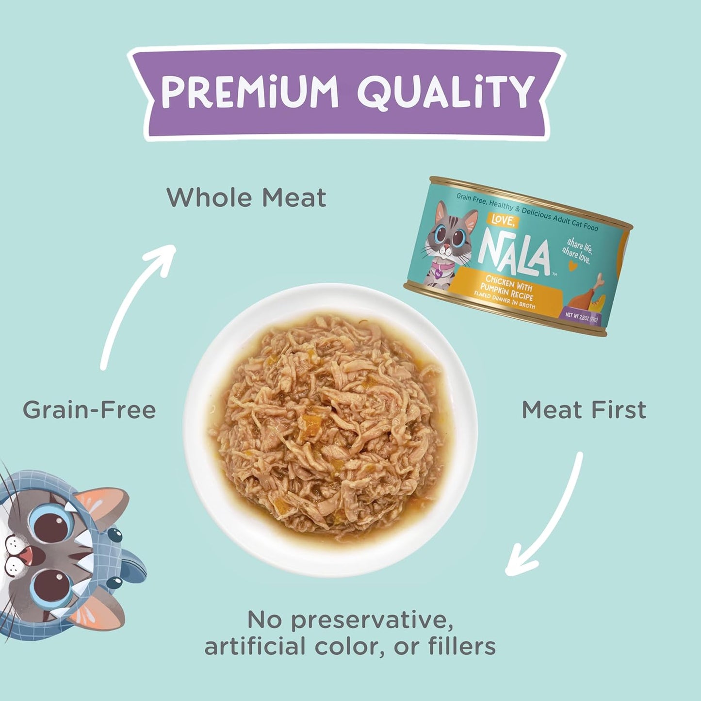 LOVE, NALA - FLAKED Chicken Variety Pack - 24 Pack - Natural Adult Cat Wet Food - Grain Free, Non-GMO, Lean Protein, Omega 3, Digestive Fiber, Added Minerals & Vitamins