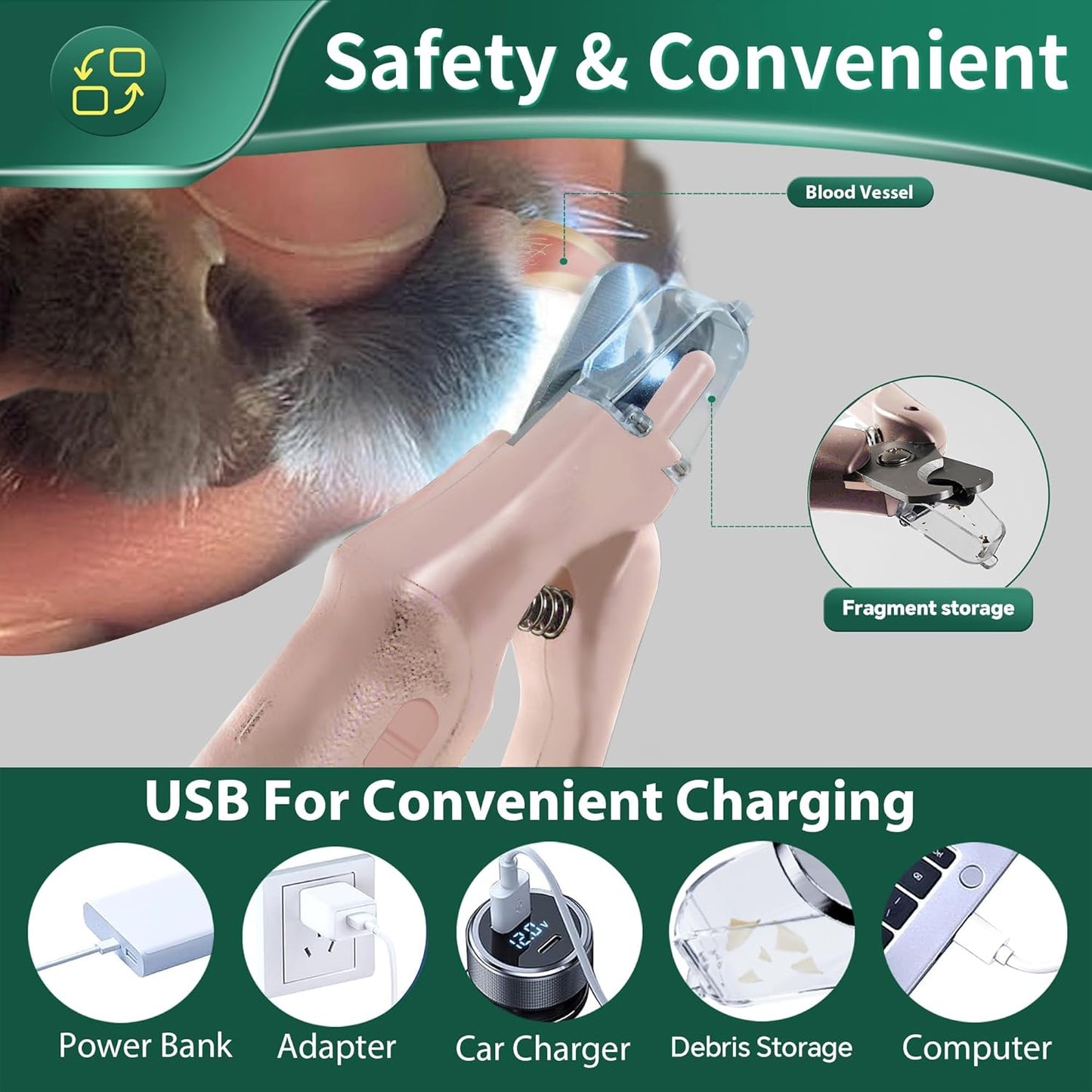 Dog Nail Clippers & Cat Nail Clipper with Catcher, 2 in 1 Dog Nail Trimmers & Grinder with Light for Large Small Dogs Cats,Silent Groom Pro Claw Trimmer, Rechargeable Dogs Nails Grinder Quiet