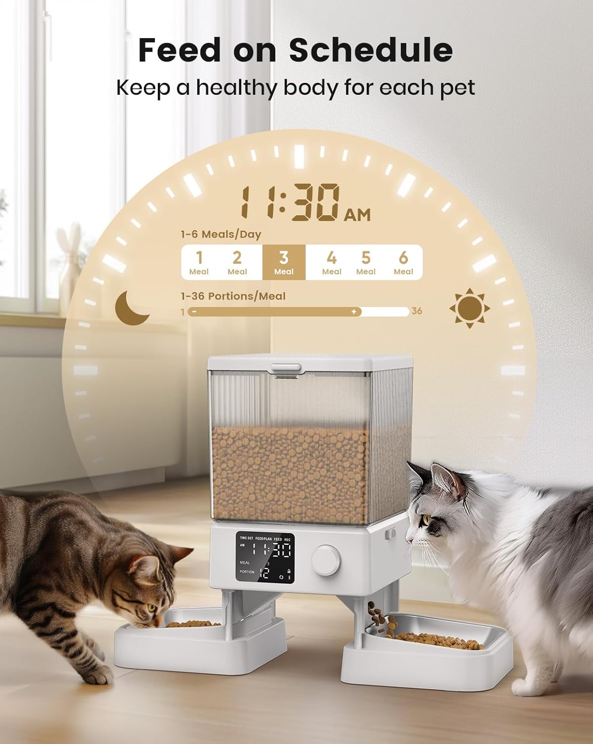 oneisall Automatic Cat Feeder for 2 Cats, 20 Cups/5L Automatic Cat Food Dispenser for Small Pets Indoor, Timed Cat Feeder for Dry Food(White)
