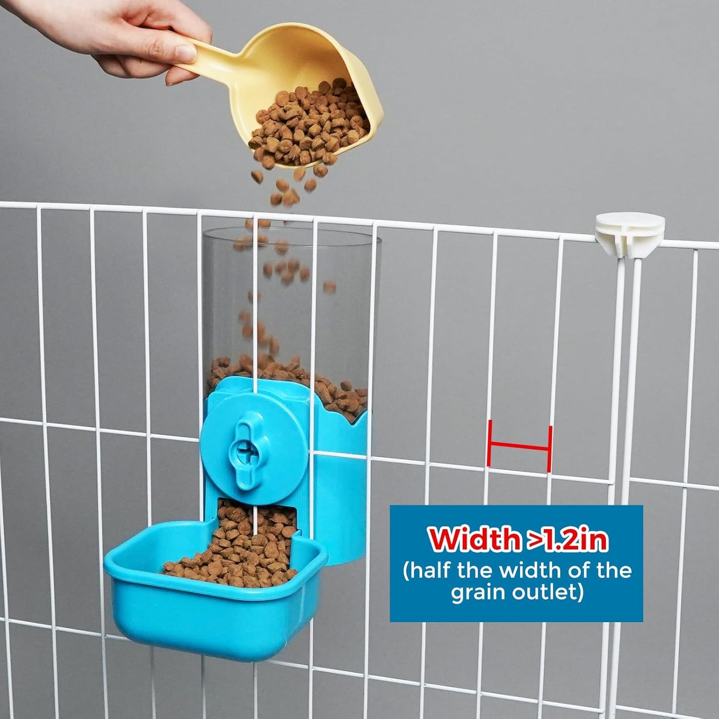 VANNON Small Animal Hanging Automatic Food Dispenser, 35oz Gravity Pet Feeder for Cage, Food Bowl for Rabbit Puppy Cat Ferret Guinea Pig Chinchilla Parrot (Blue)