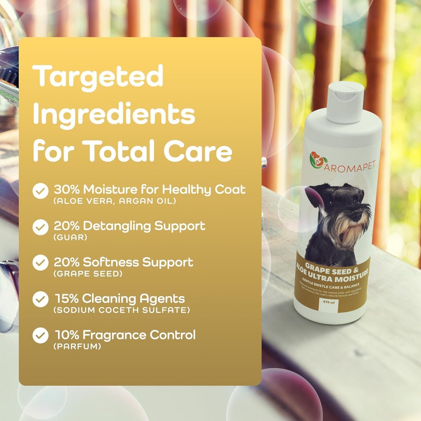 Grape Seed & Aloe Ultra Moisture for Coarse Coats Dog Shampoo - Deodorizing. Great for Schnauzer & Sensitive Skin - Hypoallergenic Dog Shampoo Gentle Bristle Care.