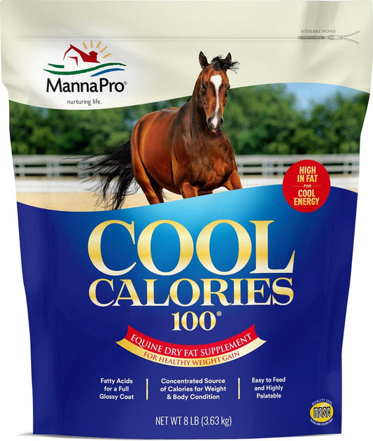 Manna Pro Cool Calories 100 – Equine Fat Supplement for Horses, Supports Healthy Weight Gain, Muscle Maintenance & Shiny Coat, Concentrated Dry Fat Calorie Booster, Low-Starch Formula, 8 lb Bag
