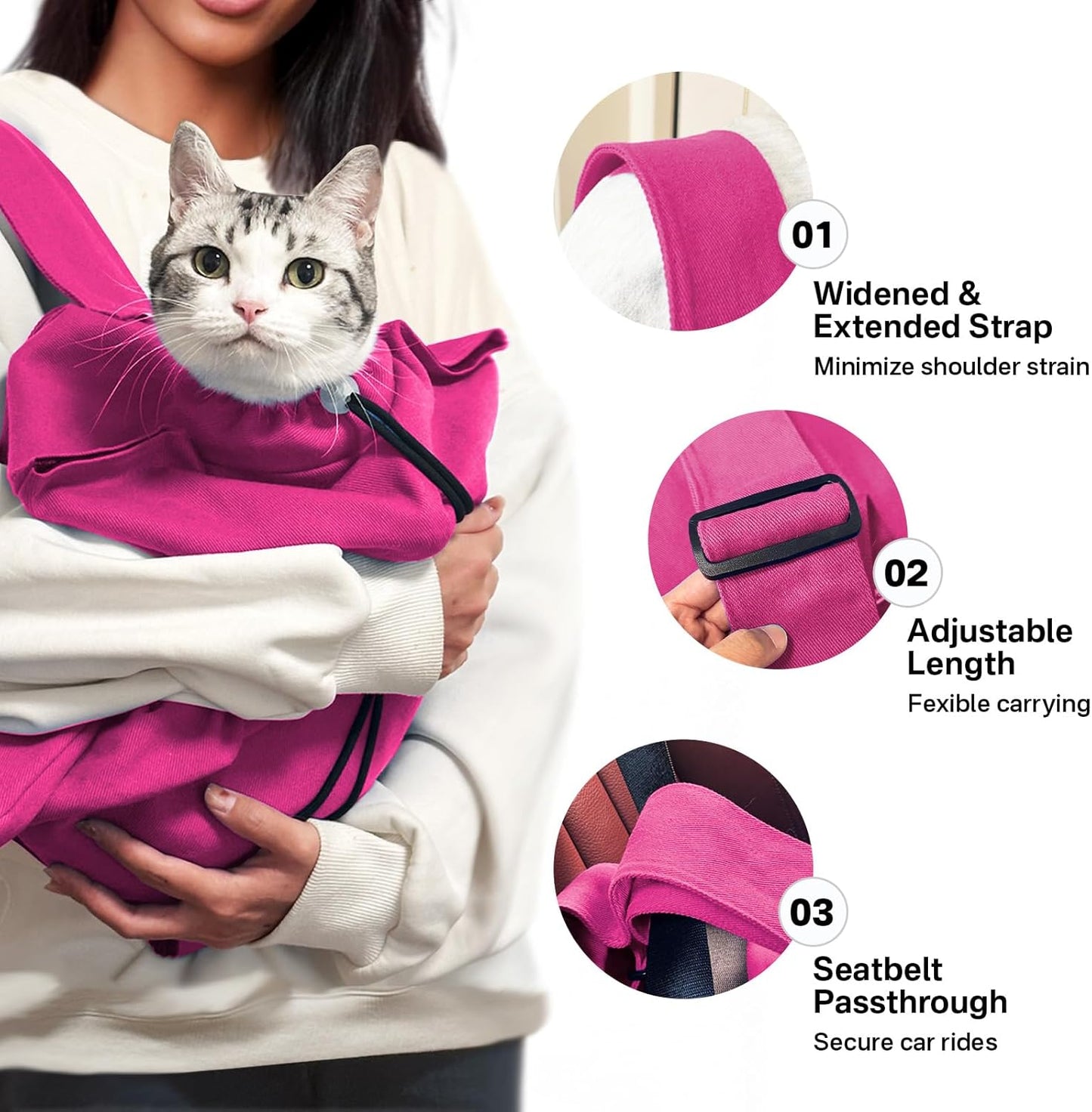 [Cozy Travel] Cat Carrier Pouch, Soft Cat Carrier for Small Cats, Carrying Sack, Restraint Bag for Nail Trimming, Vet Visits, Giving Meds, Dental Care, Car Travel - Magenta Pink