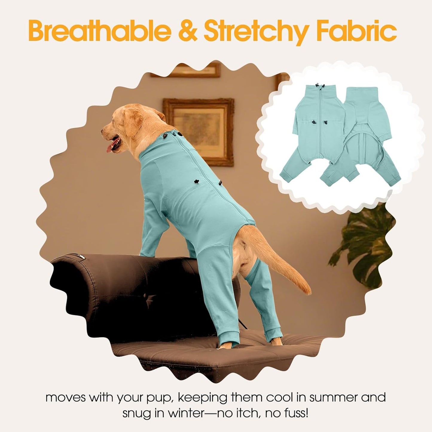 Dog Recovery Suit, Long Sleeve Dogs Pjs for Small Dogs, Easy On/Off Dog Onesies with Back Zipper, Adjustable Anti-Licking Wound Shedding Suits for Pets, Schnauzer, Dachshund, Green S