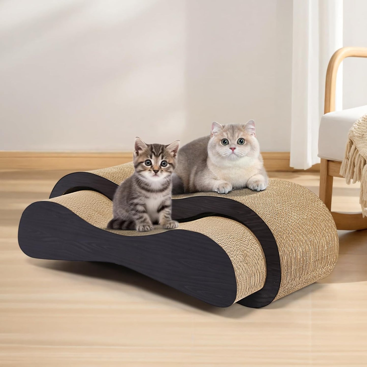 2 in 1 Cat Scratcher Cardboard Lounge Bed, Cat Scratching Post, Durable Board Pads Prevents Furniture Damage,Large,Brown