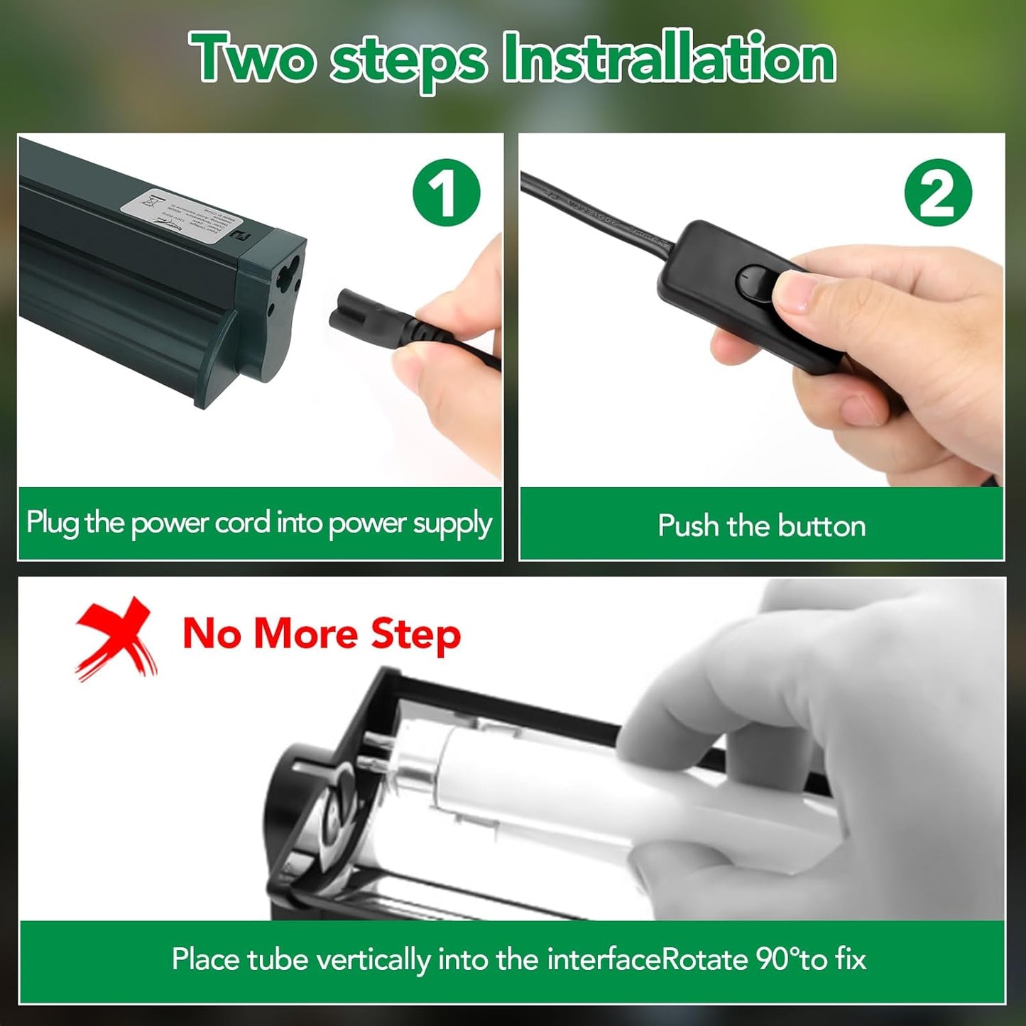 T5 Reptile Light Fixture Green Combo Kit 8W Light Fixture Reptile Terrarium Hood 10.0 UVB Light Bulb Fluorescent Tube Ideal for Tropical and Deserts Such as Bearded Dragon Lizards and Tortoises