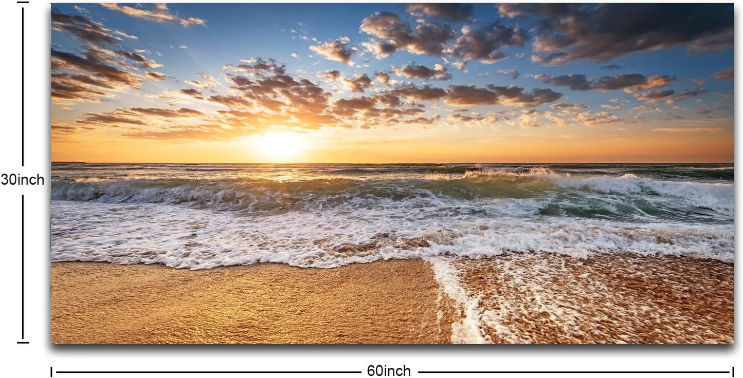 Jiuqinghua Wall Art Decor Large Canvas Print Picture Sunrise over the Sea 1 Panel Ocean Beach Waves Scenery Painting Artwork for Office Wall Decor Home Decoration Stretched and Framed Ready to Hang