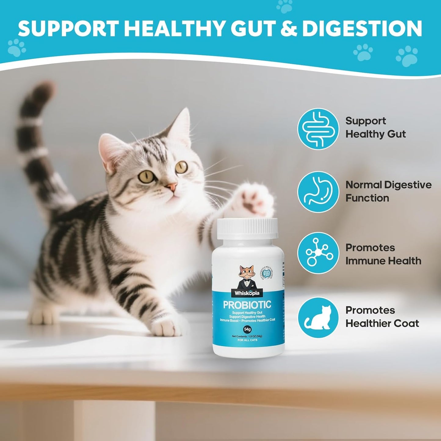 Probiotics for Cats - Cat Probiotic Supplement for Digestive & Gut Support, Diarrhea Relief, Immunity Booster, Cat Probiotic Powder with 9 Billion CFU and Prebiotics, 120 Capsules