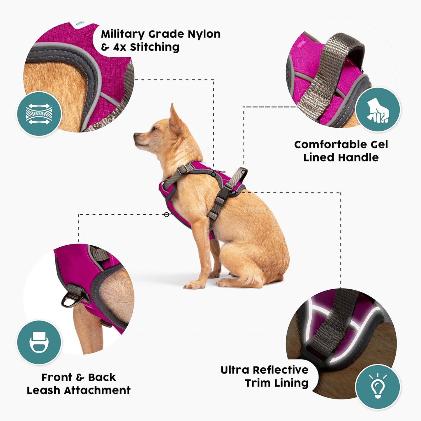 Embark Adventure Dog Harness, No-Pull Reflective Trim Dog Harness for Small, Medium & Large Dogs - Military Grade Nylon, 2 Leash Clips & Gel Lined Handle. Soft & Padded Puppy Dog Vest for Any Breed