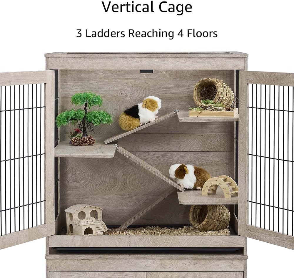 unipaws Ferret Cage with Storage, Large Vertical Hamster Cage, Iguana, Rabbits, Chinchillas, Pet Rats, Guinea Pigs - Multi-Level Small Animal Cage with Ramps, Platforms, and Wheels