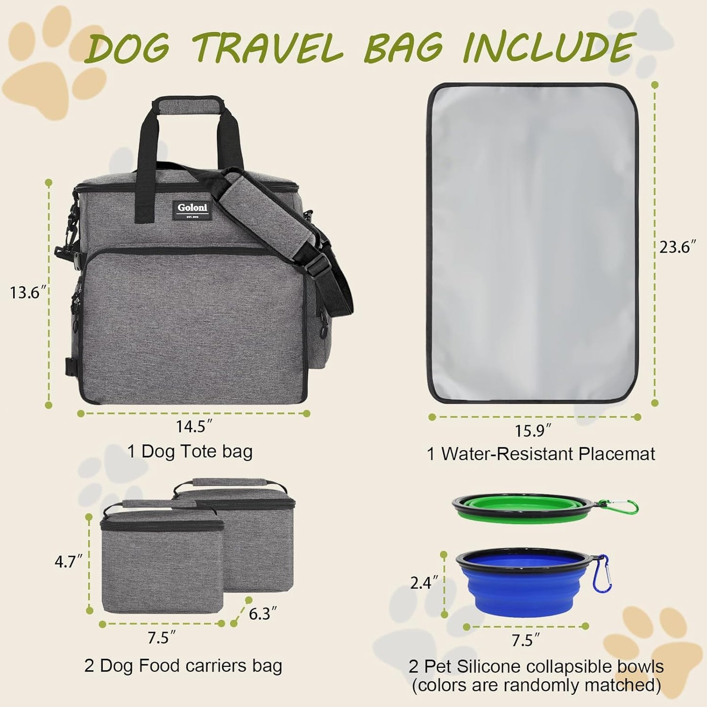 Dog Travel Bag Airline Approved–Pet Travel Tote with Collapsible Bowls,Food Containers & Feeding Mat–Multi-Pocket Organizer for Dogs & Cats, Durable & Water-Resistant for Hiking,Trips,Outdoors