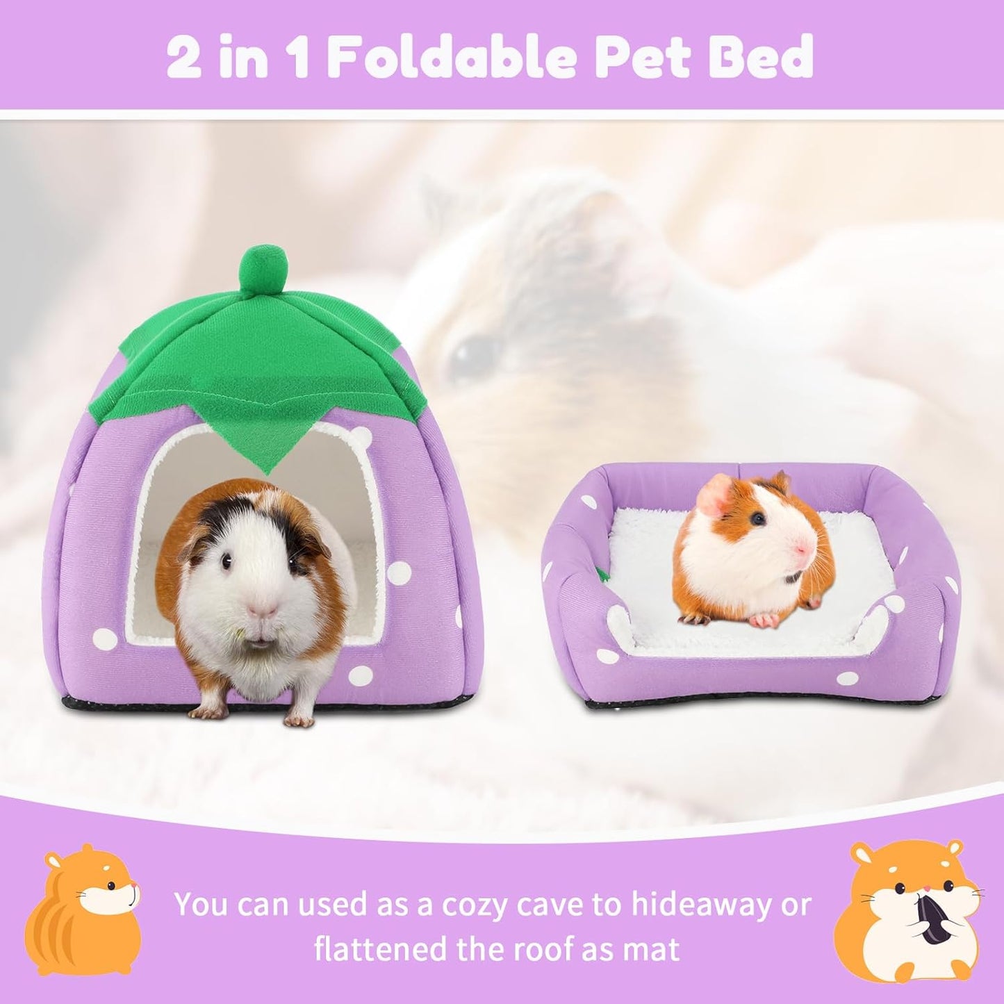 BWOGUE Guinea Pig House Bed Cozy Hamster Cave Large Hideout for Dwarf Rabbits Hedgehog Bearded Dragon Winter Nest Hamster Cage Accessories