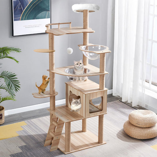 67-Inch Cat Tree for Indoor Cats Large Adult,Cat Tree Tower with Condo, Cat Stairs, 2 Bowl,14 Sisal Scratching Posts, Top Perch, with Padded Platform Bed,Toy Balls,Larg Large cat Tree.B12