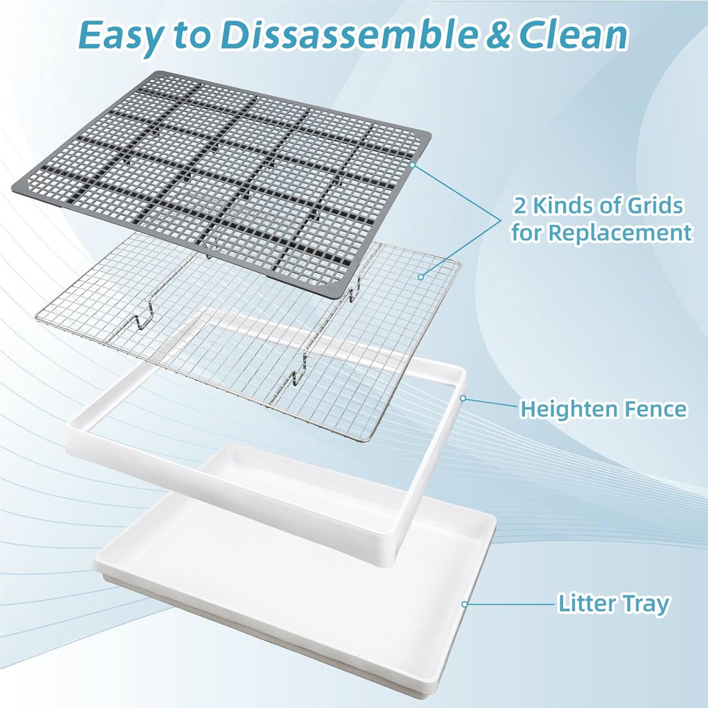 FHTONGE Extra Large Rabbit Litter Box with Large Steel Grid Holes, Bunny Potty Trainer Tray for Cage, Rectangular Rabbit Litter Pan Pet Toilet for Rabbit Guinea Pig Rat Chinchilla Hedgehog Hamster