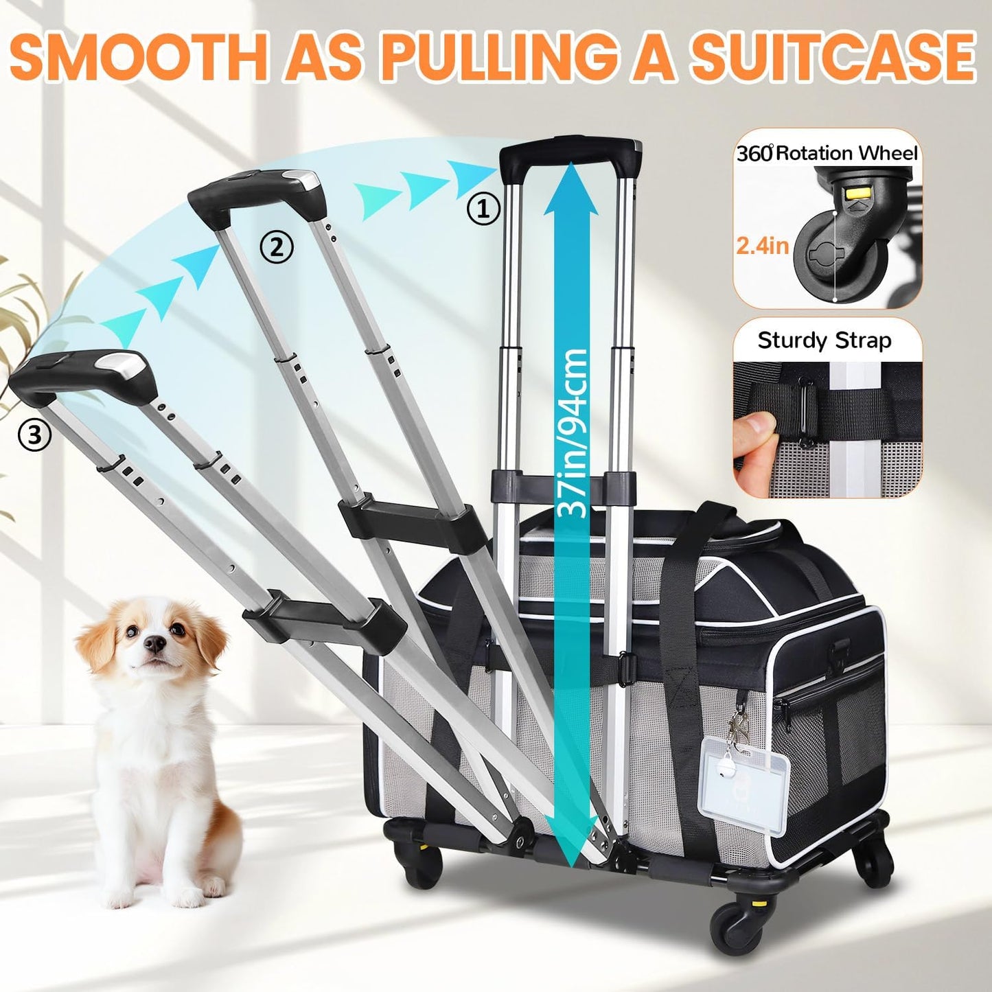 Petskd Top-Expandable Pet Carrier with Wheels 19x13x9 Inches Southwest Allegiant Airlines Approved, Soft-Sided Carrier for Small Dog Under 12 lbs and Large Cat Under 15 lbs(Black)