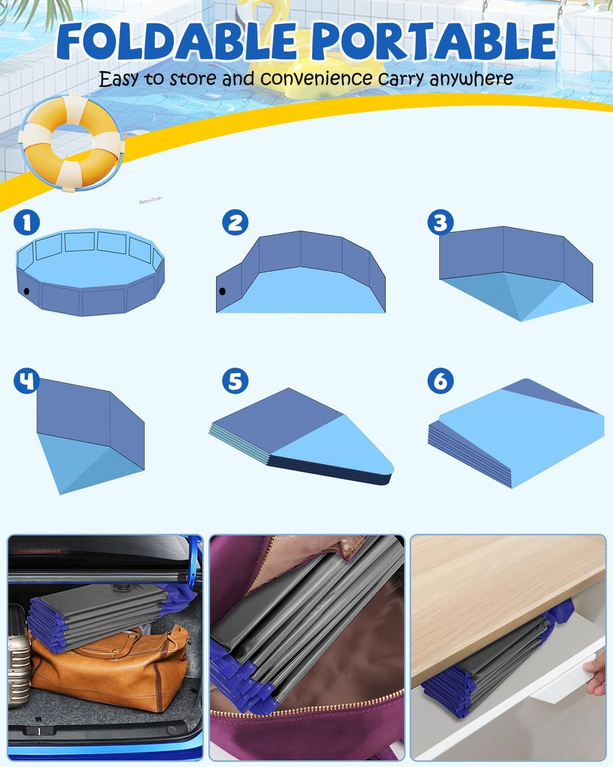 YSJILIDE Portable Dog Pool PVC Pet Swimming Pool Bathtub Collapsible Dog Pool, Hard Plastic Pool for Pets to Swim and Bath (S-32"x 8" Dark Grey)