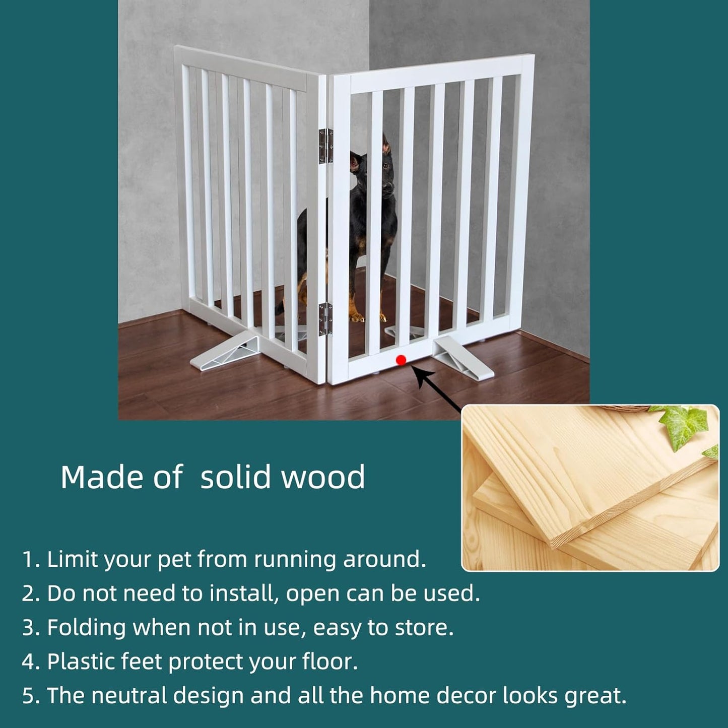 ZJSF Freestanding Indoor Dog Gate for House Foldable Wood White Puppy Gate for Doorways Pet Gate for Stairs Extra Wide Pet Fence 32" Height 2 Panels