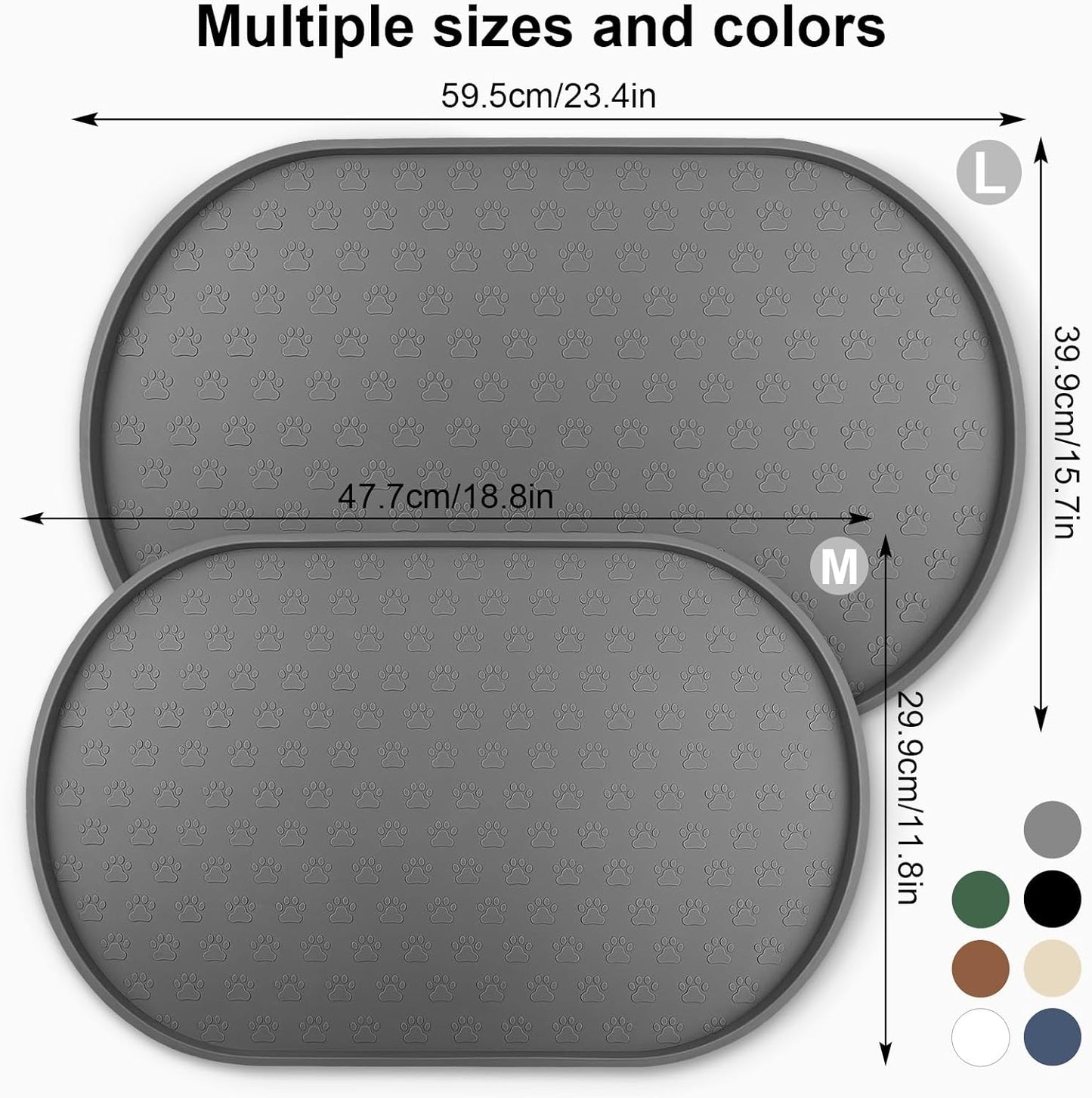 KPWACD Pet Feeding Mat for Dogs and Cats, Silicone Dog Placemat Non-Slip Waterproof Bowl Mats Prevent Food and Water Overflow, High-Lips Puppy Dish Tray Mat Suitable for Large Medium Small Pets, Grey