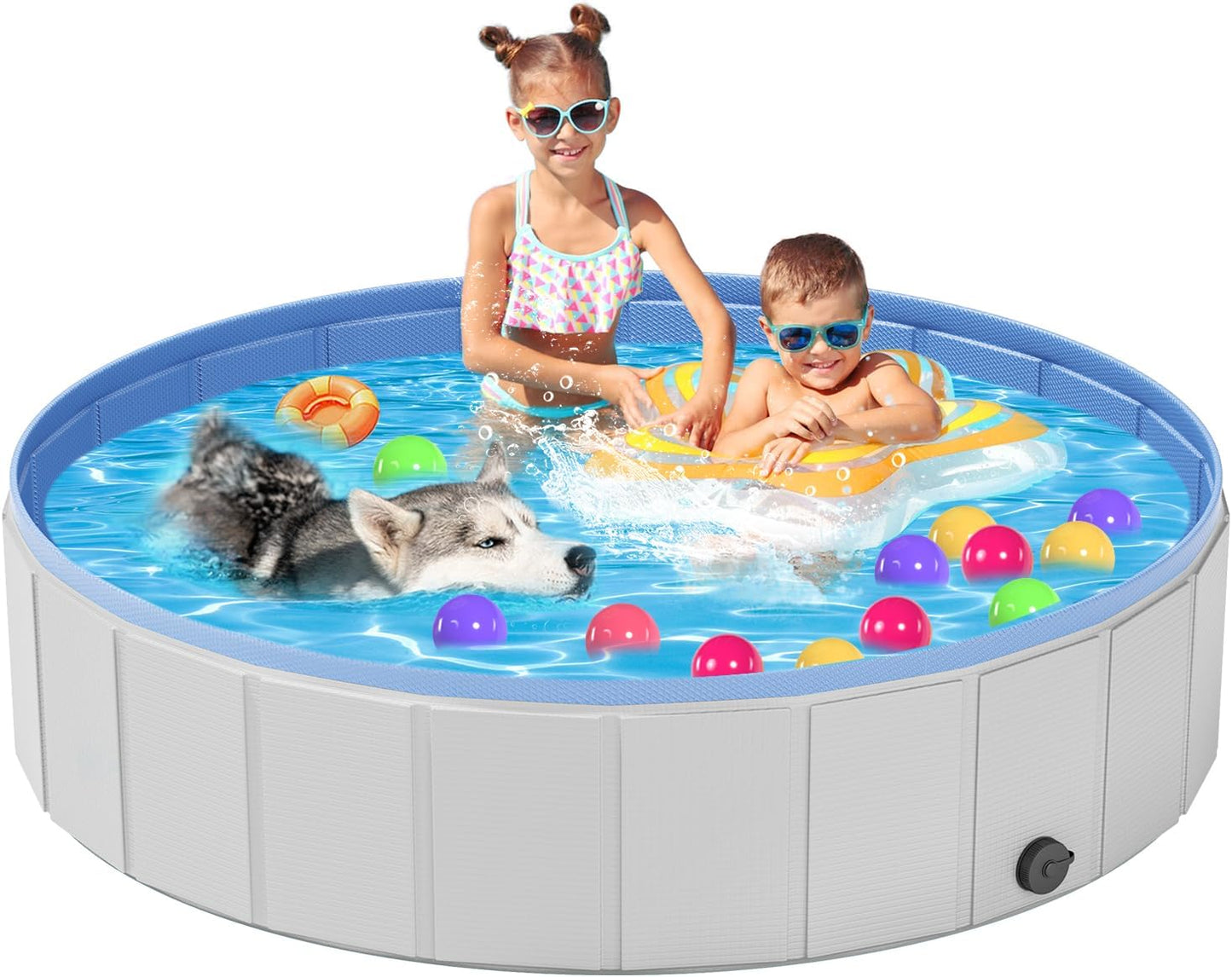 Portable Dog Pool PVC Pet Swimming Hard Plastic Pool Bathtub Collapsible Dog Poo for Pets to Swim and Bath (XL-63"x 12" Light Grey)