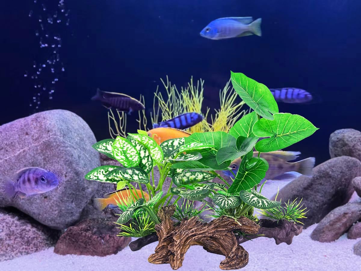 Fish Tank Decorations Aquarium Ornaments 3pcs Betta Silk Leaf Plants Artificial Driftwood Cave Aquarium Plants Accessories