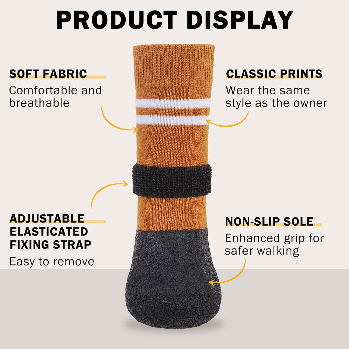 SCENEREAL Anti Slip Dog Boots & Paw Protectors for Hardwood Floor, Extended Dog Socks to Prevent Licking Paws, Waterproof Pet Snow Rain Shoe for Winter Large Senior Dogs, Khaki L