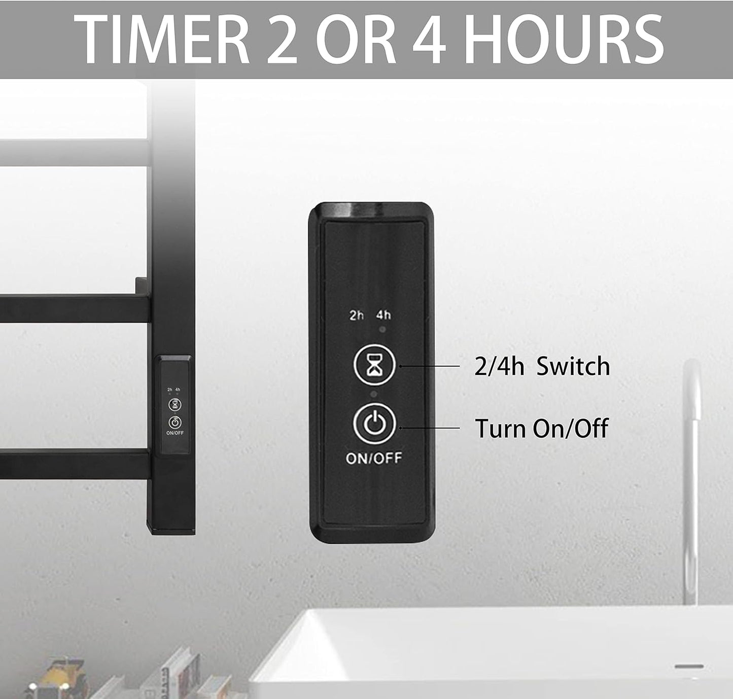 KEG Towel Warmer 4 Bars for Bathroom Wall Mounted Bath Towel Heater Hardwired and Plug-in with Built-in Timer Matte Black